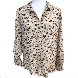 JAK & rae ivory leopard long sleeve button up top sz M